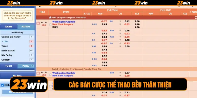 Các bàn cược thể thao đều thân thiện