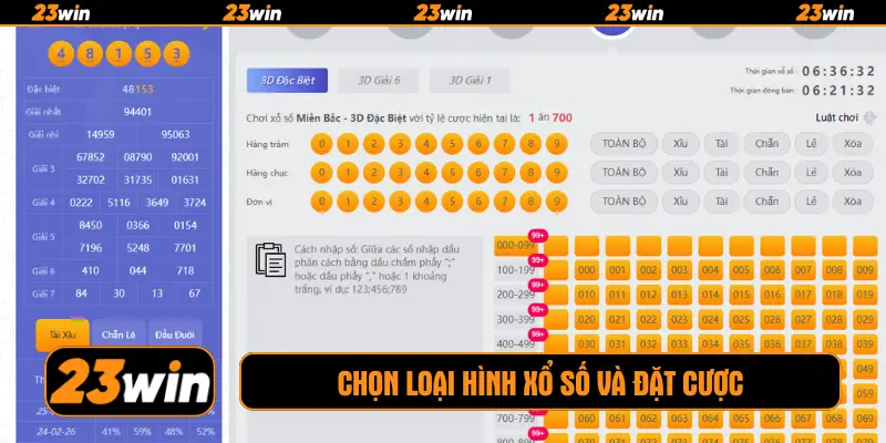 Chọn loại hình xổ số và đặt cược