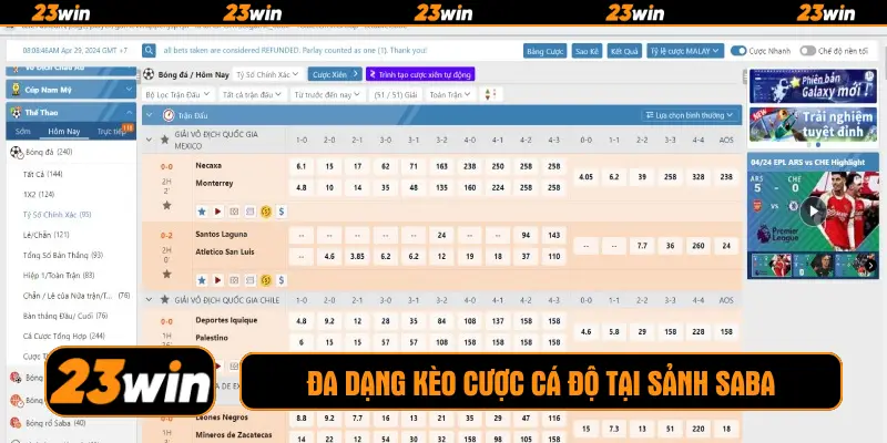Đa dạng kèo cược cá độ tại sảnh Saba