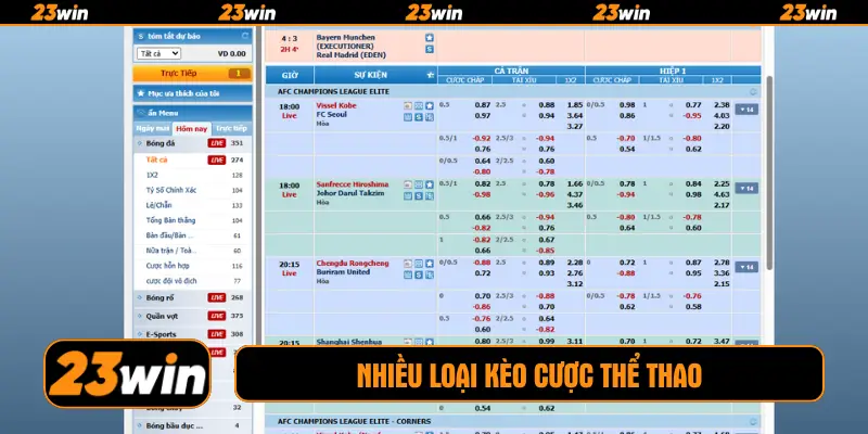 Nhiều loại kèo cược thể thao